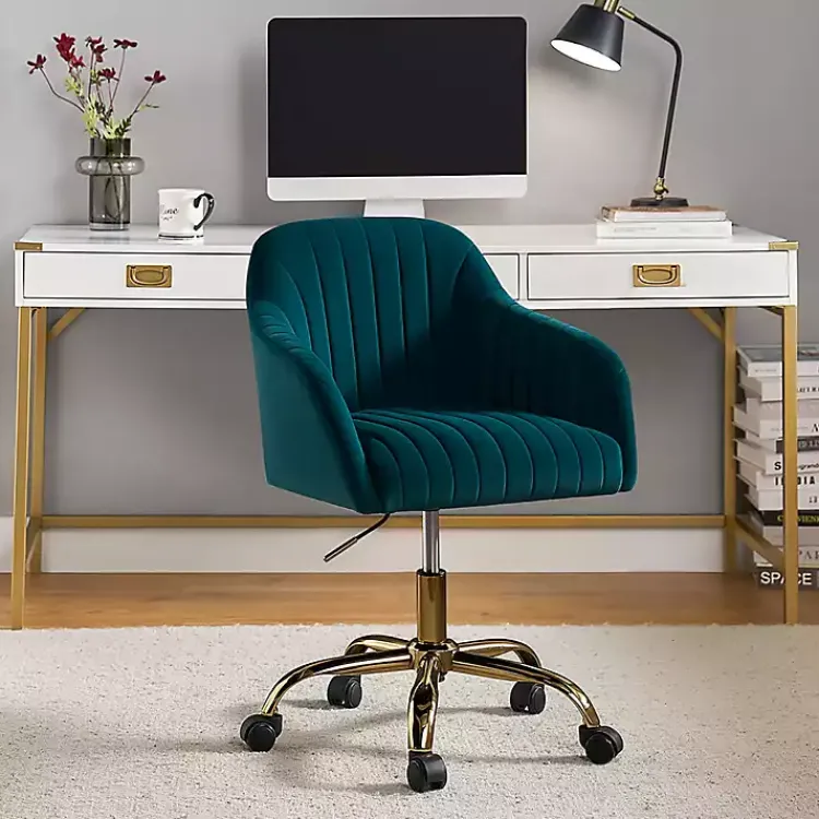 Office Furniture-Kirklands Home Teal Velvet Swivel Jacyln Office Chair Blue