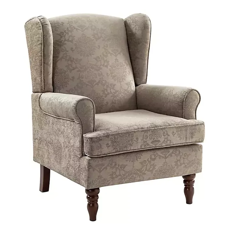 Accent Chairs-Kirklands Home Floral Brocade Wingback Ella Armchair Brown