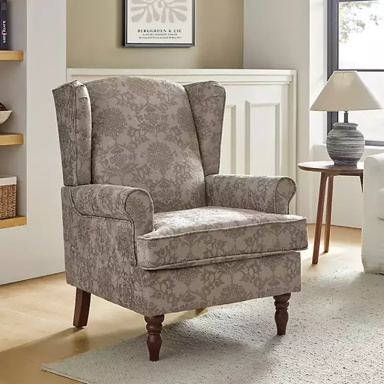 Accent Chairs-Kirklands Home Floral Brocade Wingback Ella Armchair Brown