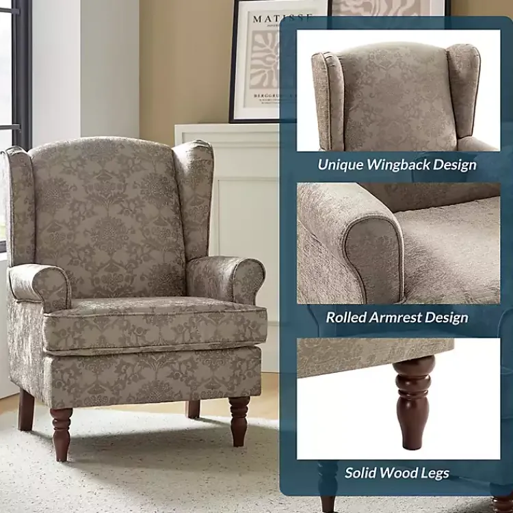 Accent Chairs-Kirklands Home Floral Brocade Wingback Ella Armchair Brown
