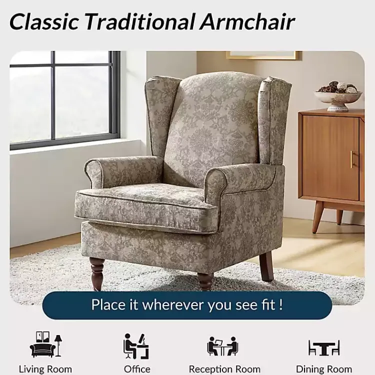 Accent Chairs-Kirklands Home Floral Brocade Wingback Ella Armchair Brown