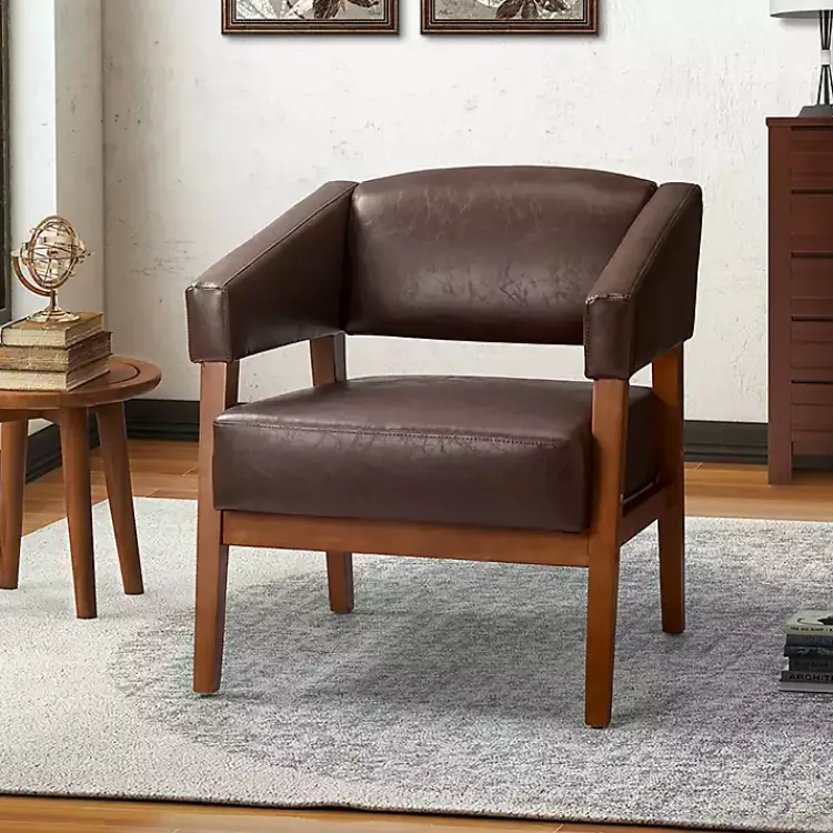 Accent Chairs-Kirklands Home Faux Leather Nicki Accent Chair Brown