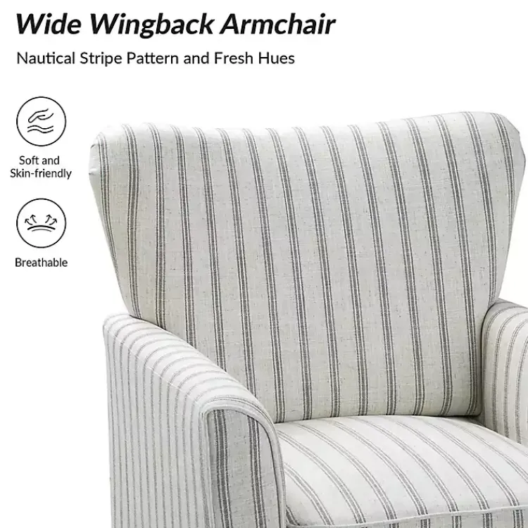 Accent Chairs-Kirklands Home Gustaf Gray Striped Armchair