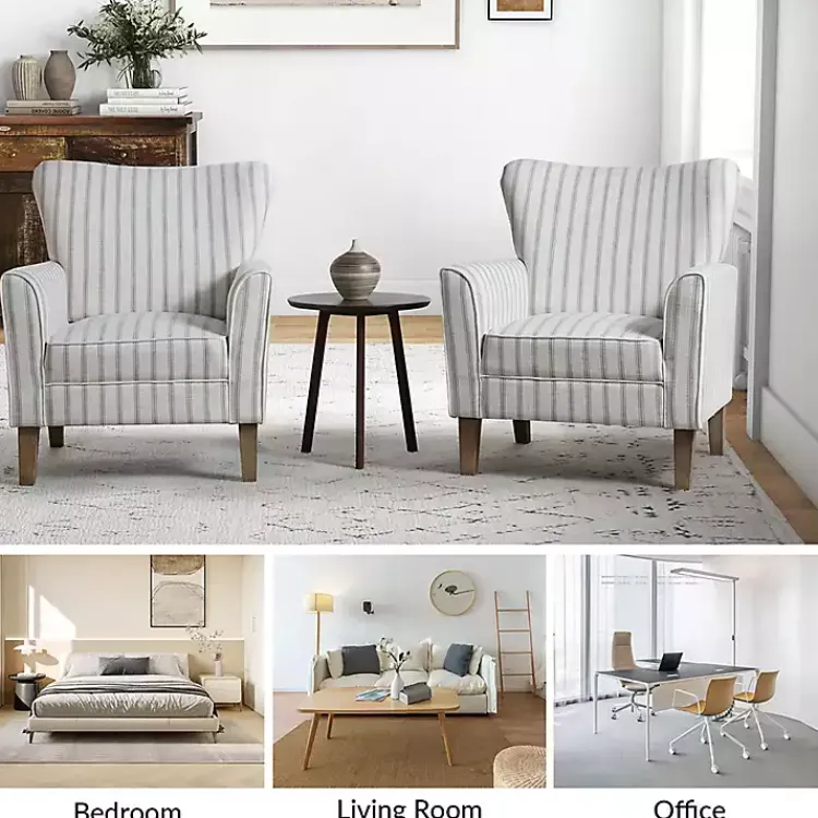 Accent Chairs-Kirklands Home Gustaf Gray Striped Armchair