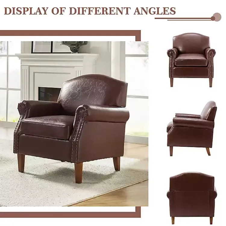 Accent Chairs-Kirklands Home Faux Leather Nailhead Taylor Armchair Brown