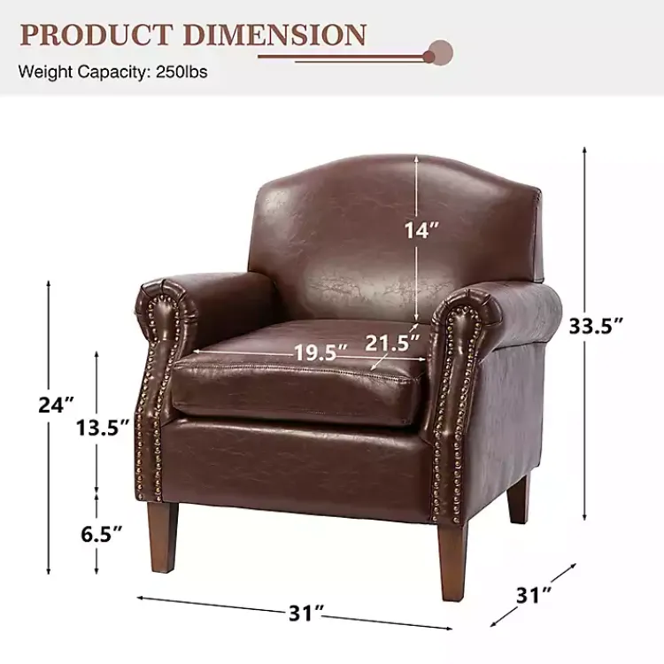 Accent Chairs-Kirklands Home Faux Leather Nailhead Taylor Armchair Brown