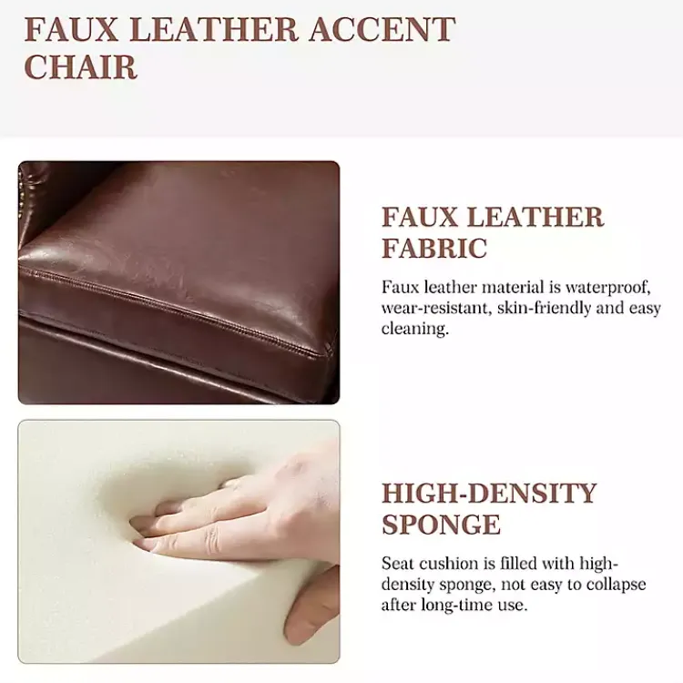 Accent Chairs-Kirklands Home Faux Leather Nailhead Taylor Armchair Brown