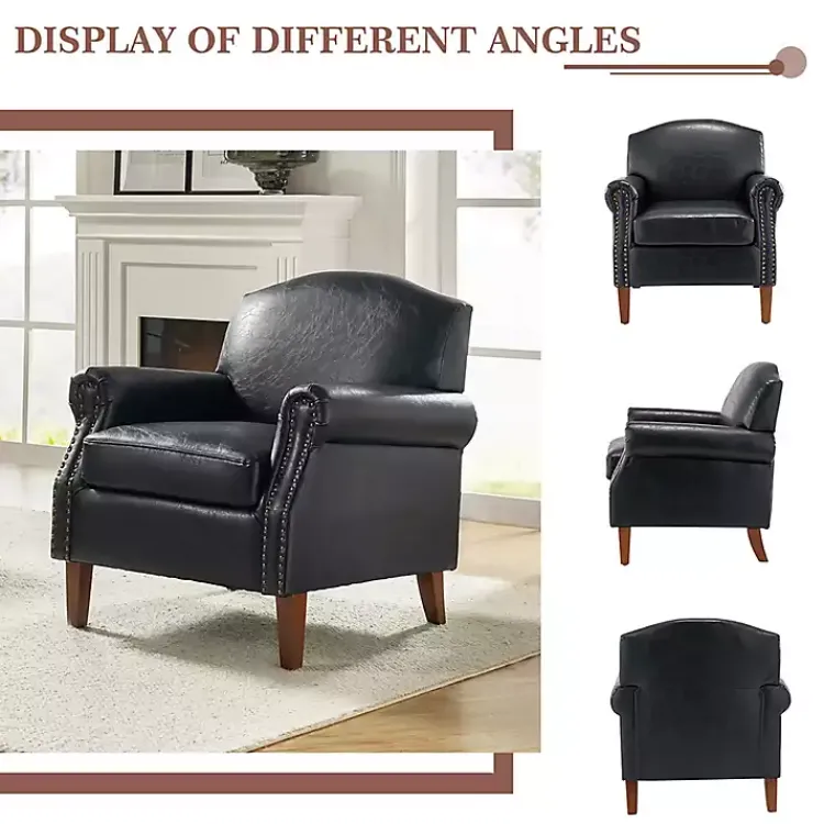 Accent Chairs-Kirklands Home Navy Faux Leather Nailhead Taylor Armchair Blue