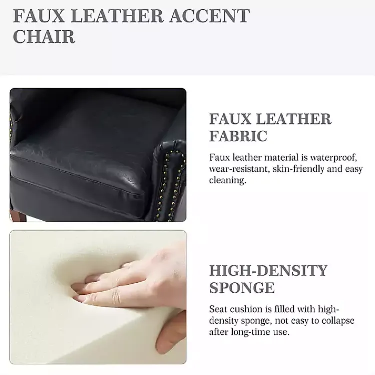 Accent Chairs-Kirklands Home Navy Faux Leather Nailhead Taylor Armchair Blue