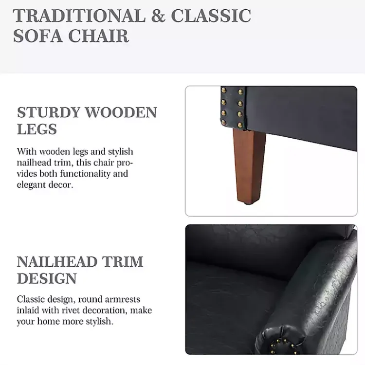 Accent Chairs-Kirklands Home Navy Faux Leather Nailhead Taylor Armchair Blue