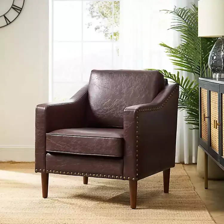 Accent Chairs-Kirklands Home Faux Leather Bonita Accent Chair Brown