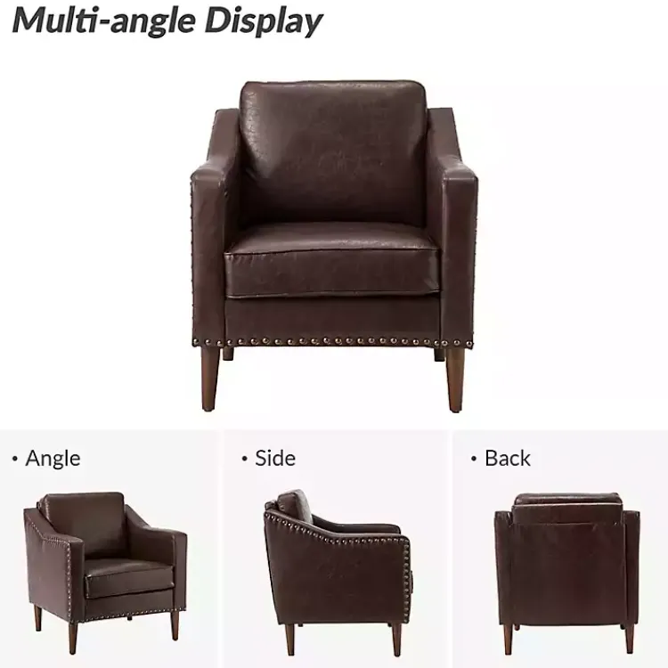 Accent Chairs-Kirklands Home Faux Leather Bonita Accent Chair Brown