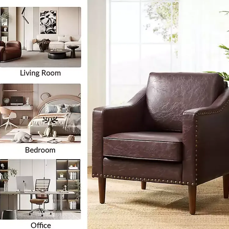 Accent Chairs-Kirklands Home Faux Leather Bonita Accent Chair Brown