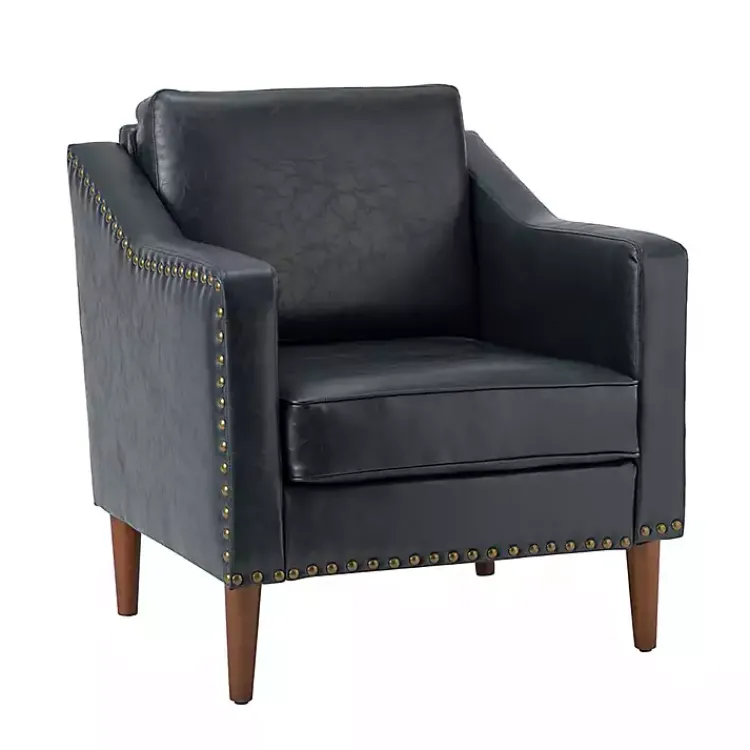 Accent Chairs-Kirklands Home Navy Faux Leather Bonita Accent Chair Blue