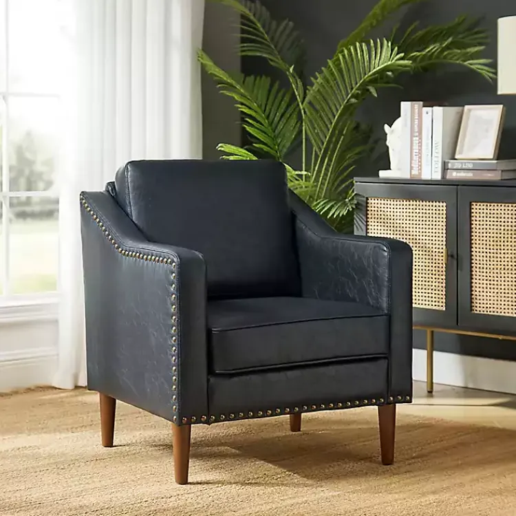 Accent Chairs-Kirklands Home Navy Faux Leather Bonita Accent Chair Blue