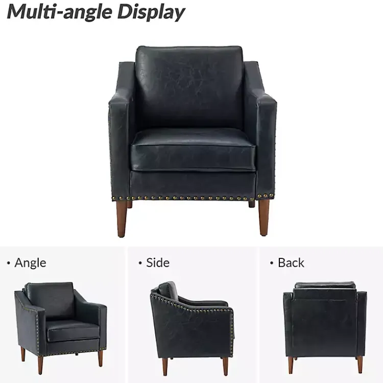 Accent Chairs-Kirklands Home Navy Faux Leather Bonita Accent Chair Blue