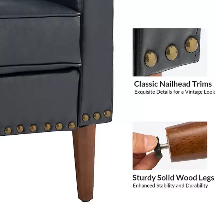 Accent Chairs-Kirklands Home Navy Faux Leather Bonita Accent Chair Blue