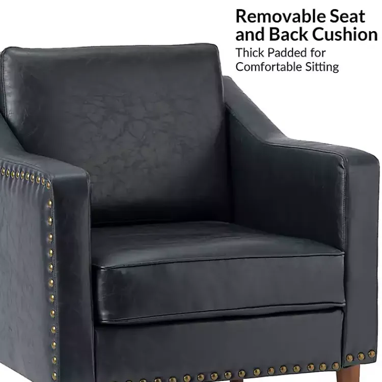 Accent Chairs-Kirklands Home Navy Faux Leather Bonita Accent Chair Blue