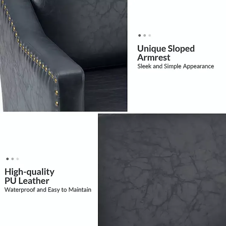 Accent Chairs-Kirklands Home Navy Faux Leather Bonita Accent Chair Blue