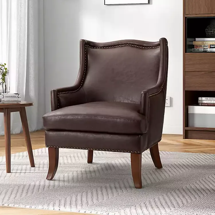 Accent Chairs-Kirklands Home Faux Leather Ophelia Accent Chair Brown