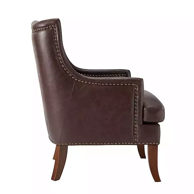 Accent Chairs-Kirklands Home Faux Leather Ophelia Accent Chair Brown