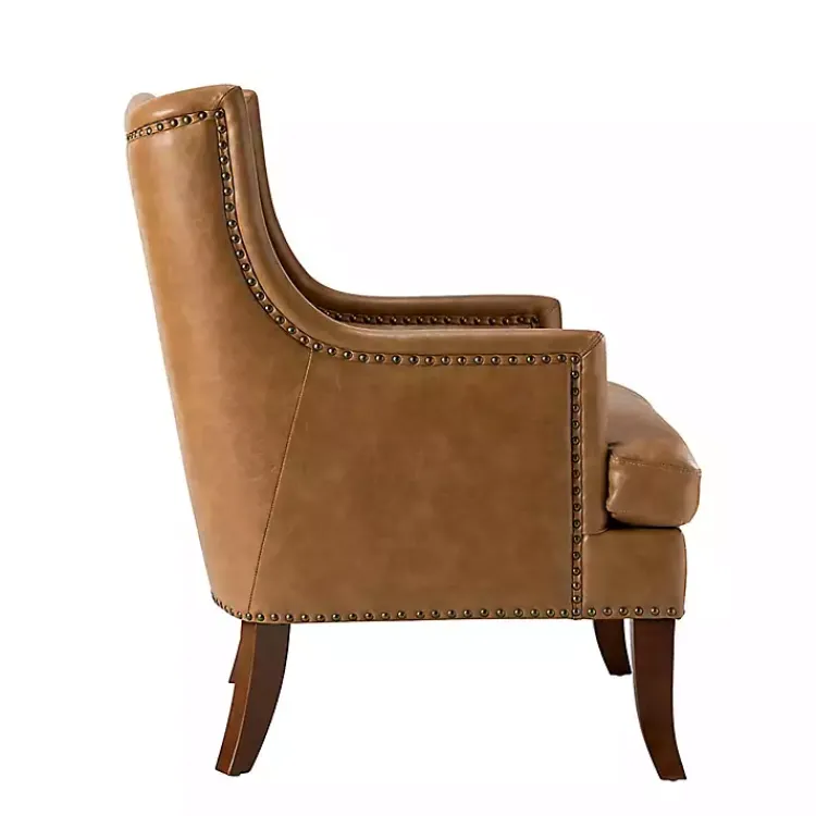 Accent Chairs-Kirklands Home Camel Faux Leather Ophelia Accent Chair Tan