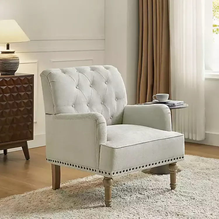 Accent Chairs-Kirklands Home Tufted Britt Accent Chair Ivory
