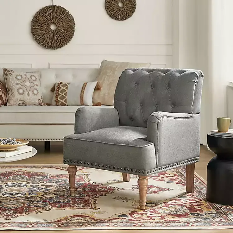 Accent Chairs-Kirklands Home Tufted Britt Accent Chair Gray