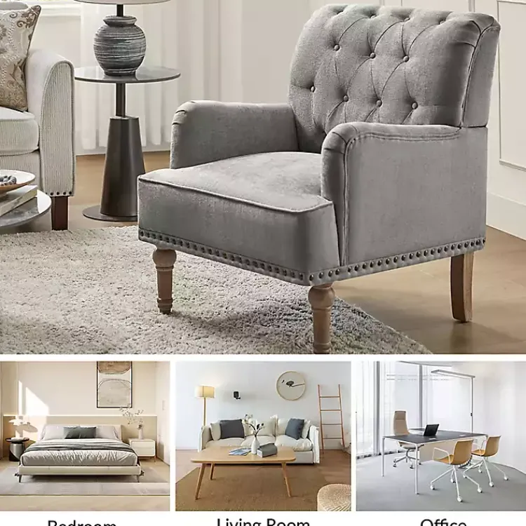 Accent Chairs-Kirklands Home Tufted Britt Accent Chair Gray
