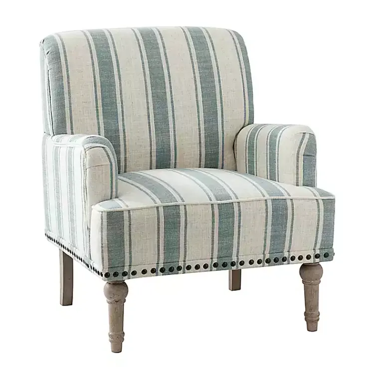 Accent Chairs-Kirklands Home Blue and Ivory Striped Accent Chair