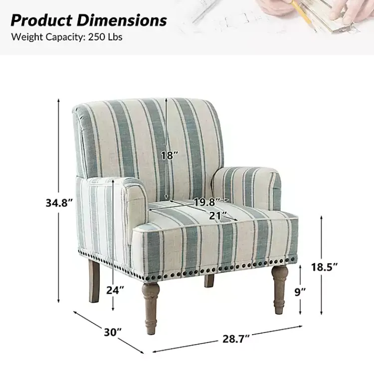 Accent Chairs-Kirklands Home Blue and Ivory Striped Accent Chair