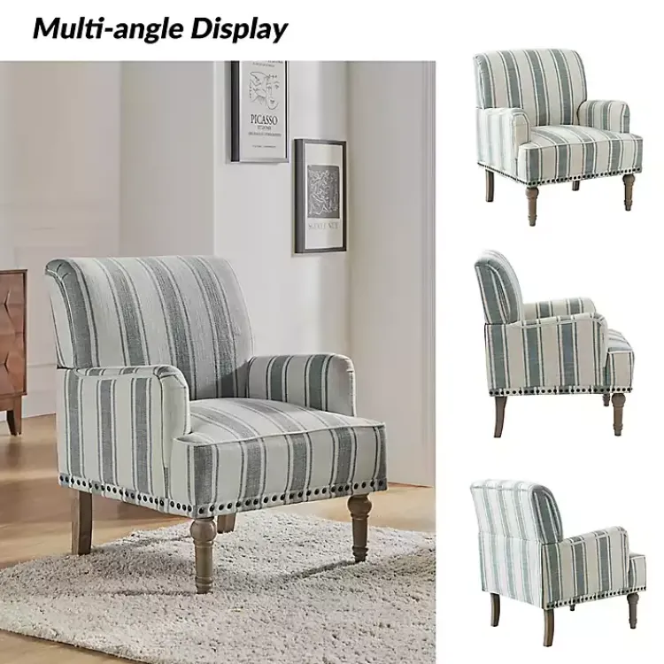 Accent Chairs-Kirklands Home Blue and Ivory Striped Accent Chair
