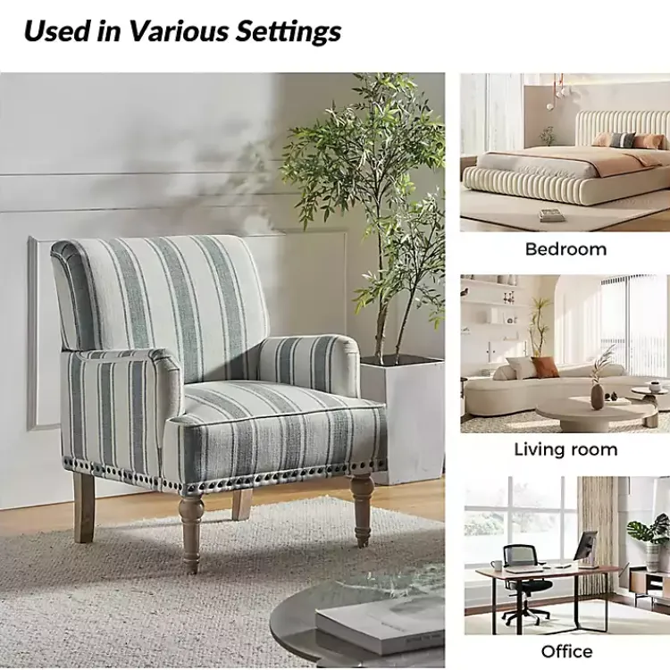 Accent Chairs-Kirklands Home Blue and Ivory Striped Accent Chair
