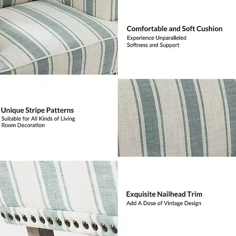 Accent Chairs-Kirklands Home Blue and Ivory Striped Accent Chair