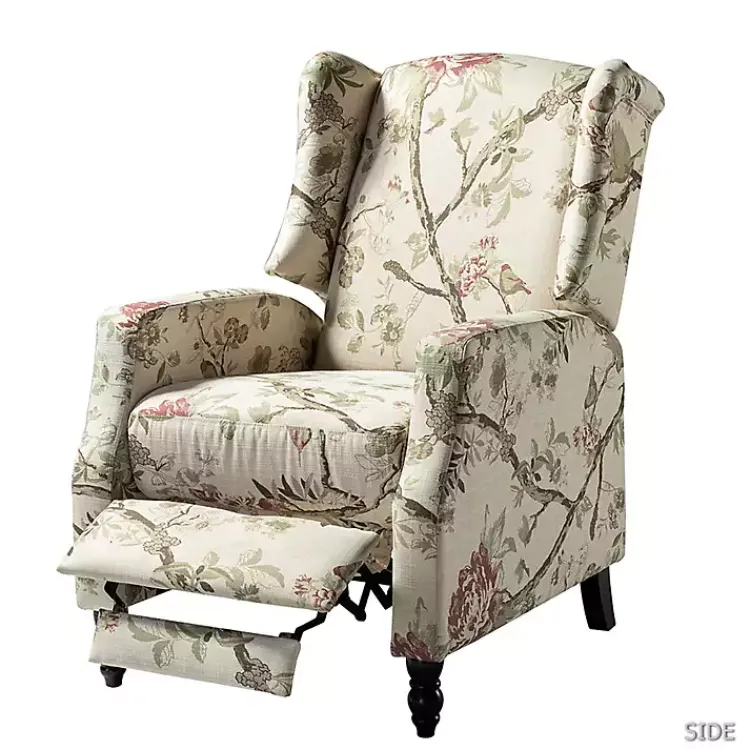 Accent Chairs-Kirklands Home Cream Vintage Floral Reclining Armchair