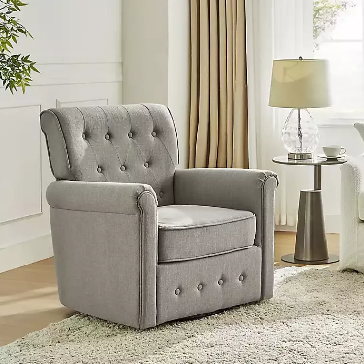 Accent Chairs-Kirklands Home Tufted Swivel Armchair Gray