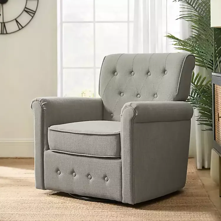 Accent Chairs-Kirklands Home Tufted Swivel Armchair Gray