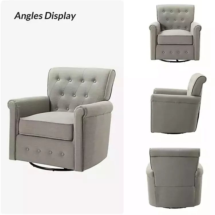 Accent Chairs-Kirklands Home Tufted Swivel Armchair Gray
