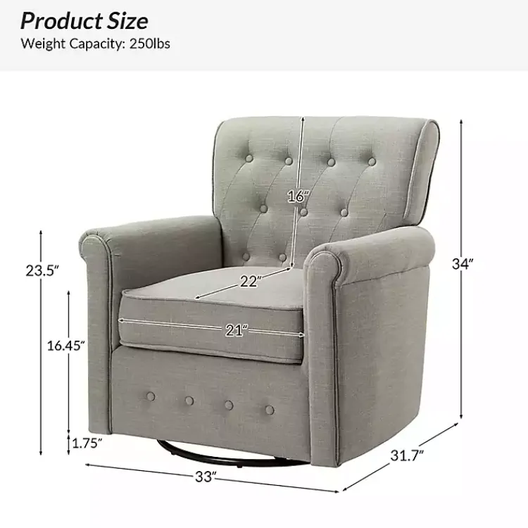 Accent Chairs-Kirklands Home Tufted Swivel Armchair Gray