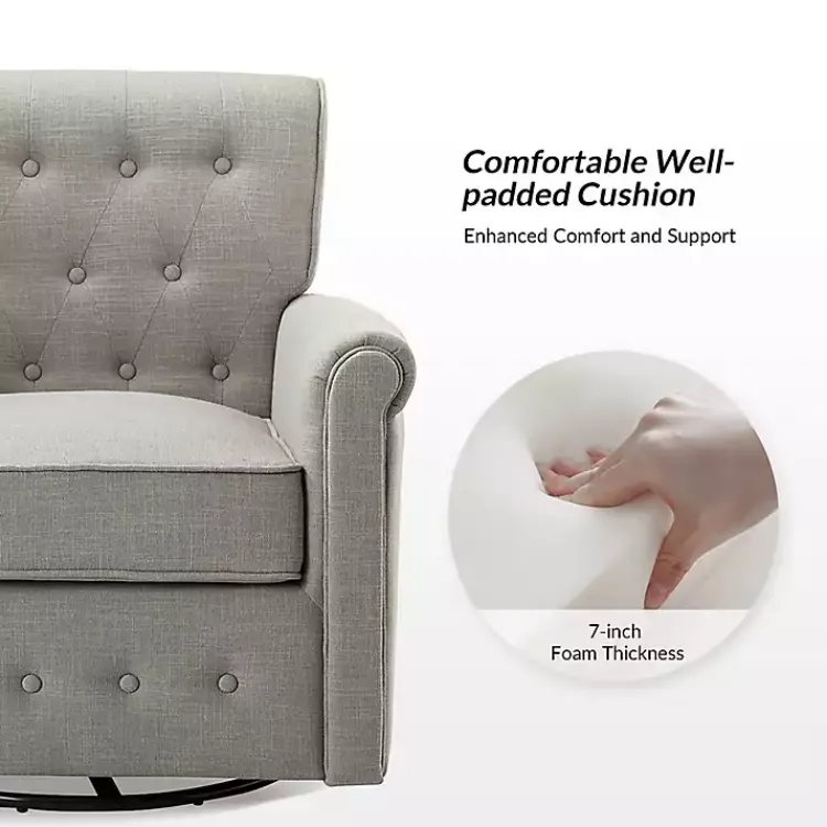 Accent Chairs-Kirklands Home Tufted Swivel Armchair Gray