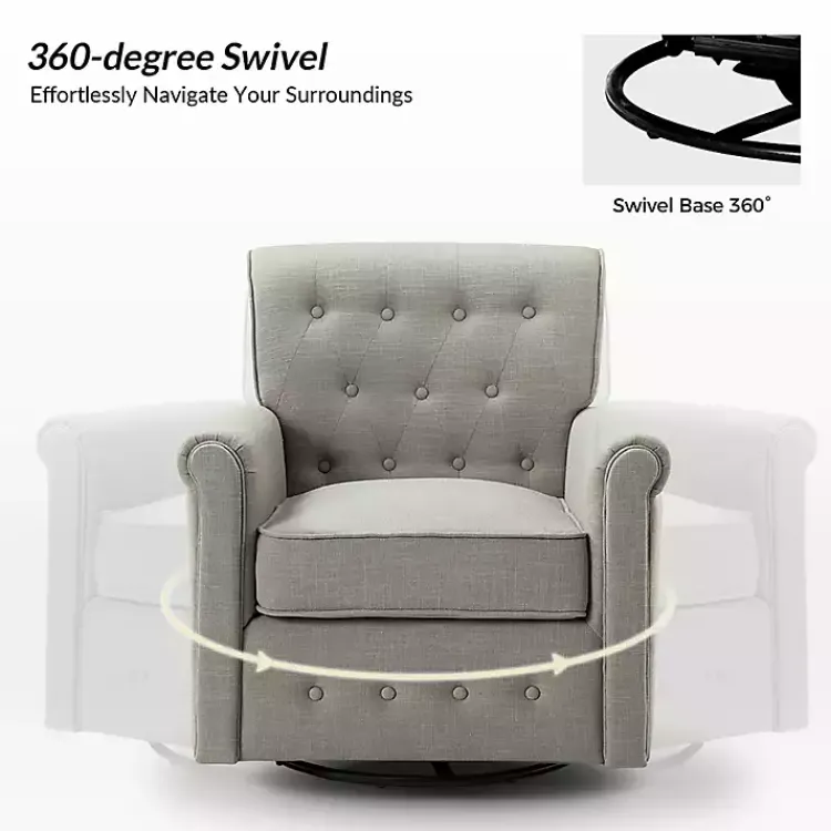 Accent Chairs-Kirklands Home Tufted Swivel Armchair Gray