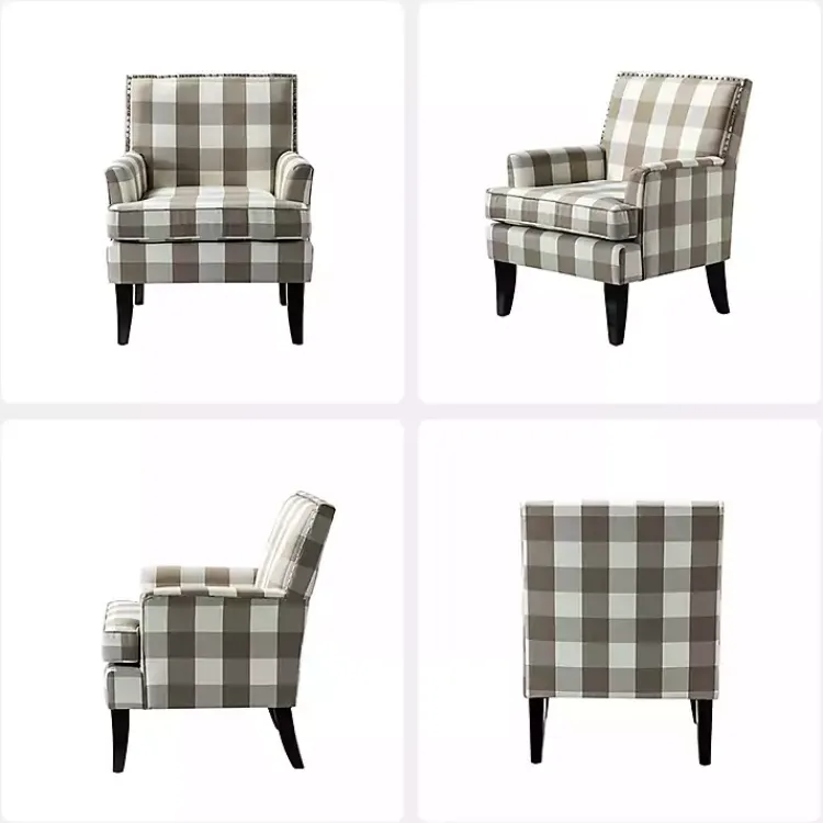 Accent Chairs-Kirklands Home Beige Buffalo Check Upholstered Armchair Brown