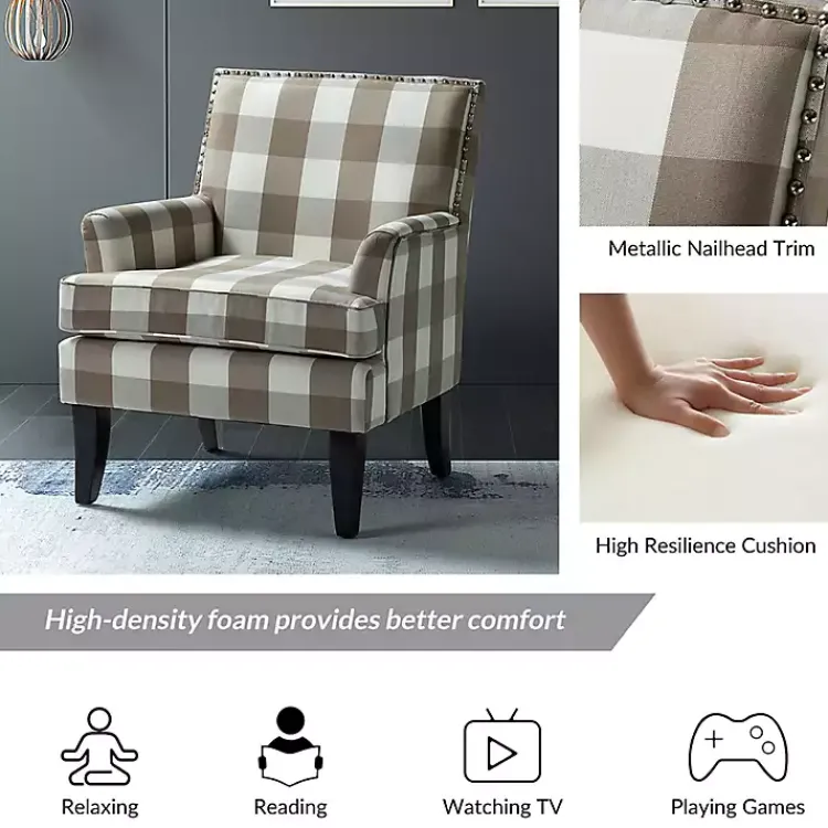 Accent Chairs-Kirklands Home Beige Buffalo Check Upholstered Armchair Brown