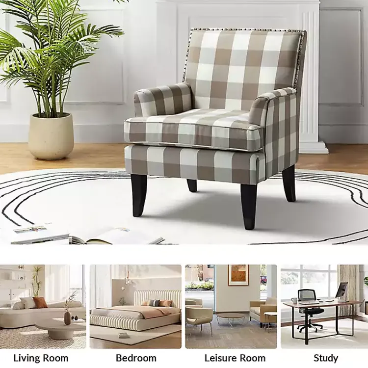 Accent Chairs-Kirklands Home Beige Buffalo Check Upholstered Armchair Brown