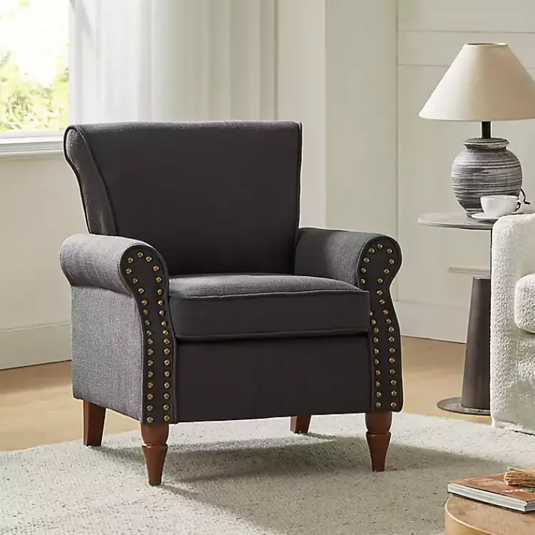 Accent Chairs-Kirklands Home Charcoal Upholstered Henry Armchair Gray