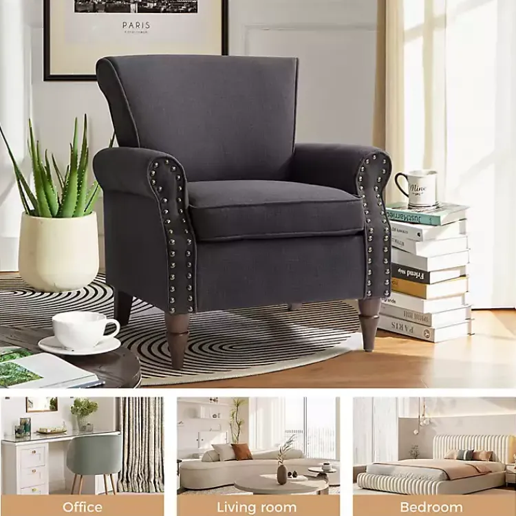 Accent Chairs-Kirklands Home Charcoal Upholstered Henry Armchair Gray