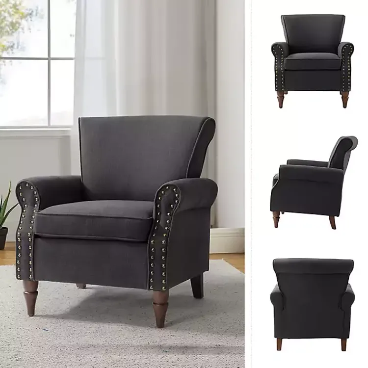 Accent Chairs-Kirklands Home Charcoal Upholstered Henry Armchair Gray