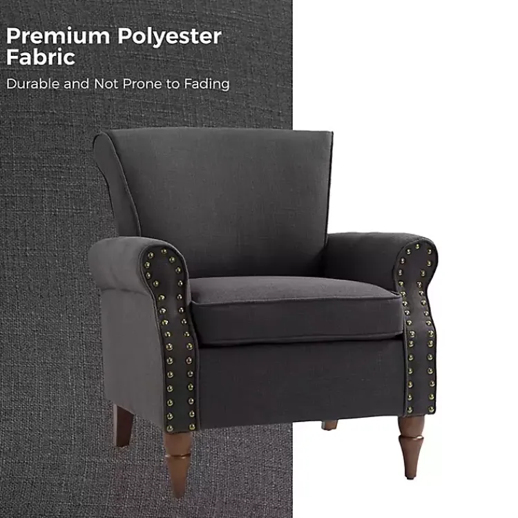 Accent Chairs-Kirklands Home Charcoal Upholstered Henry Armchair Gray