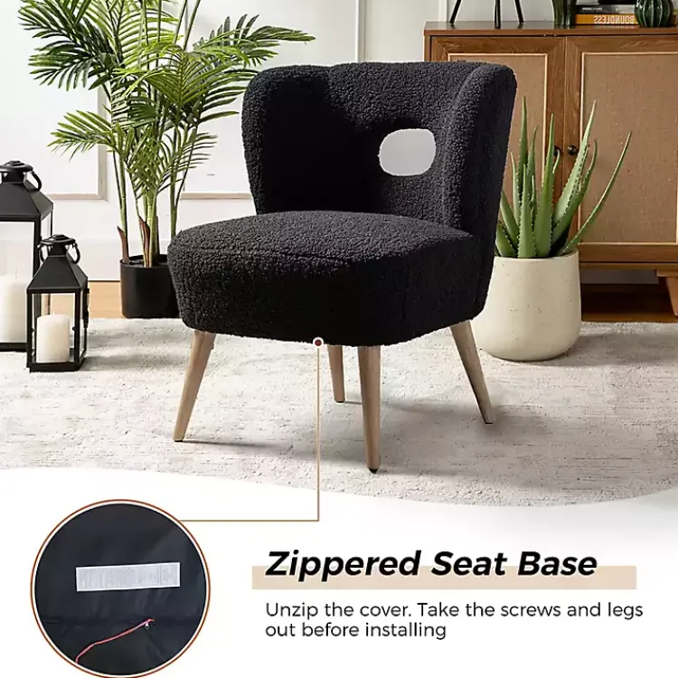 Accent Chairs-Kirklands Home Sherpa Barrel Accent Chair Black