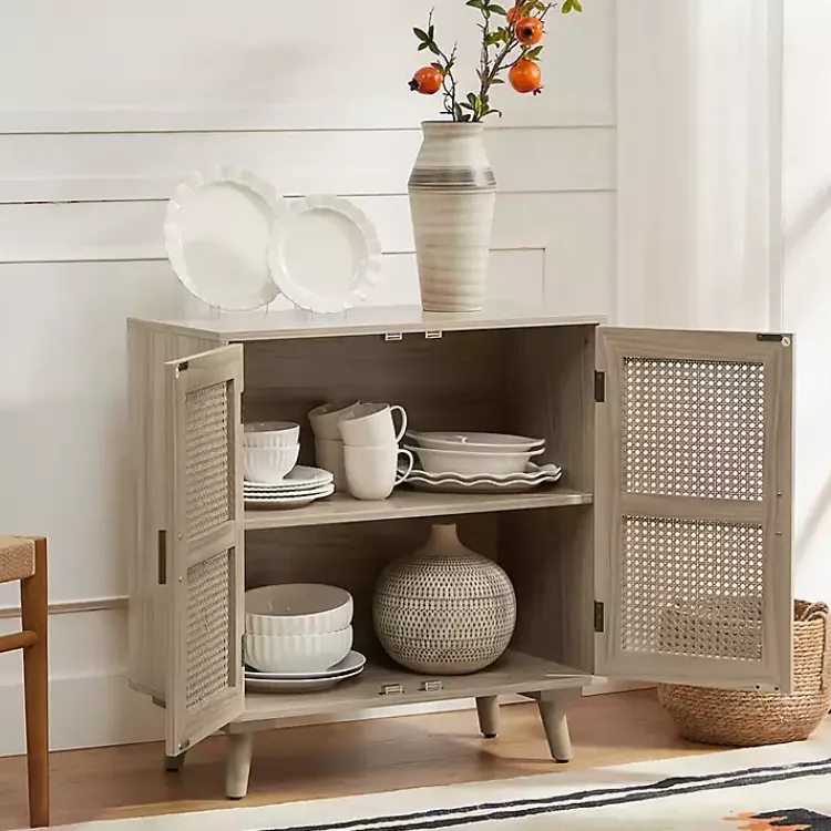Cabinets & Sideboards-Kirklands Home Natural Wood and Rattan Carpinteria Cabinet Brown